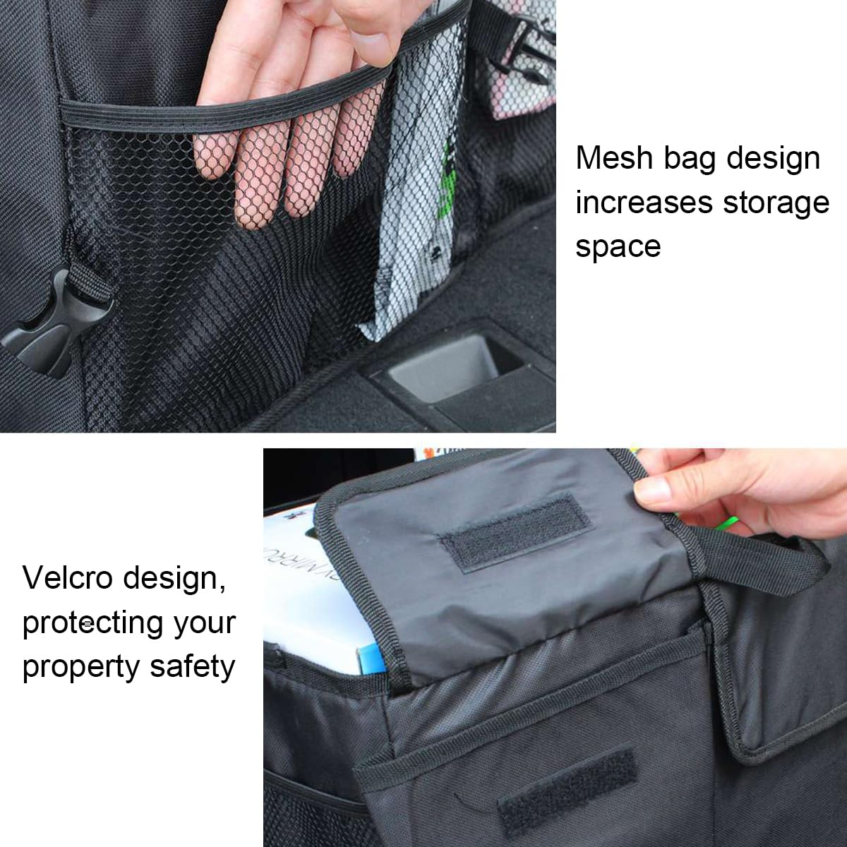 Mandark Car Trunk Organizer, Collapsible Multi Compartment Vehicle Storage Box, Waterproof Adjustable Automotive Organization Container Accessories, Universal for SUV, Sedan, Truck (Black)