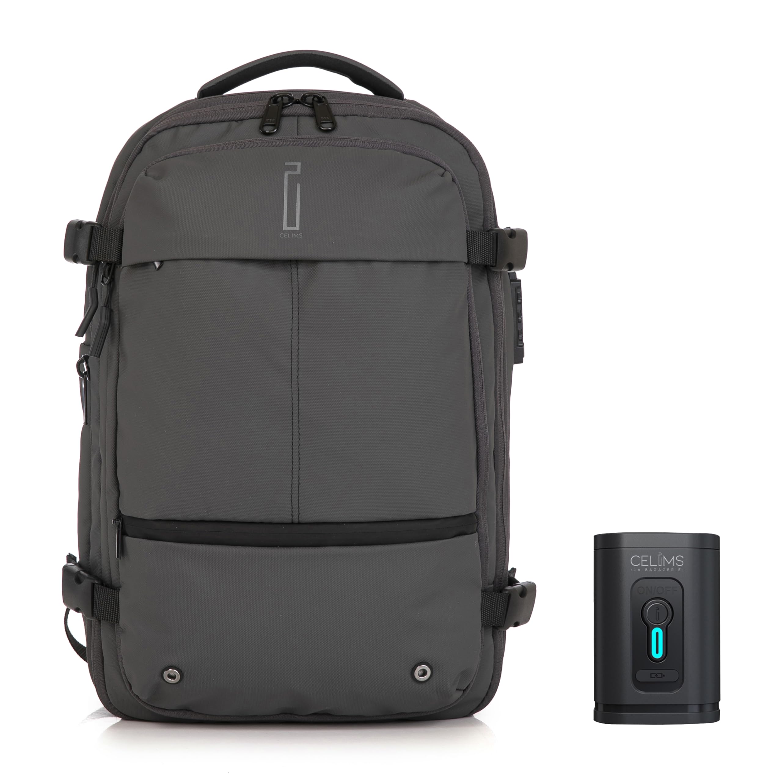 CELIMS - Zaino da viaggio sotto vuoto con pompa ad aria ricaricabile | 48L espandibile 60L | Scomparto per computer portatile | Lucchetto TSA | Impermeabile | Grigio
