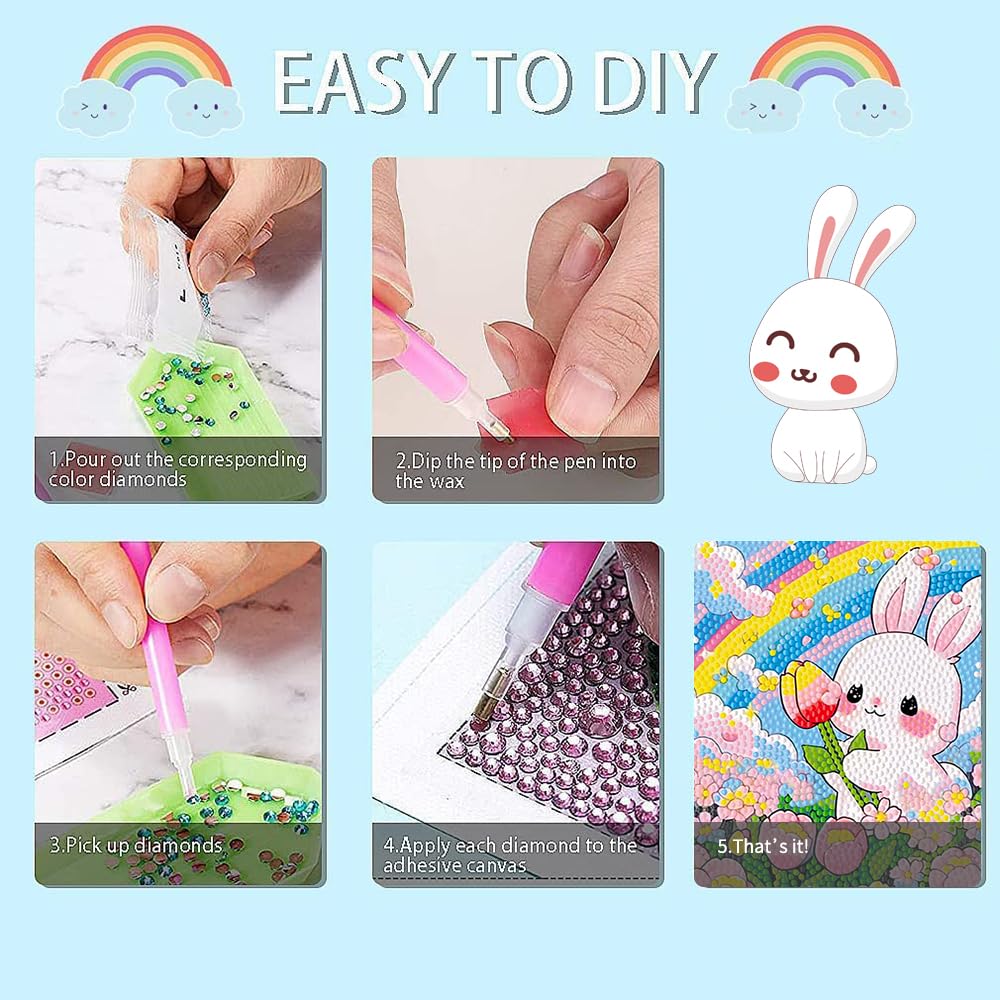 PERFECTSIGHT Cute 5D Diamond Art Kits with Wooden Frame, Kawaii DIY Painting Art for Adults Teen, Diamond Arts and Crafts Sets, Big Gem Full Drill Diamond Dots for Home Wall Decor ()