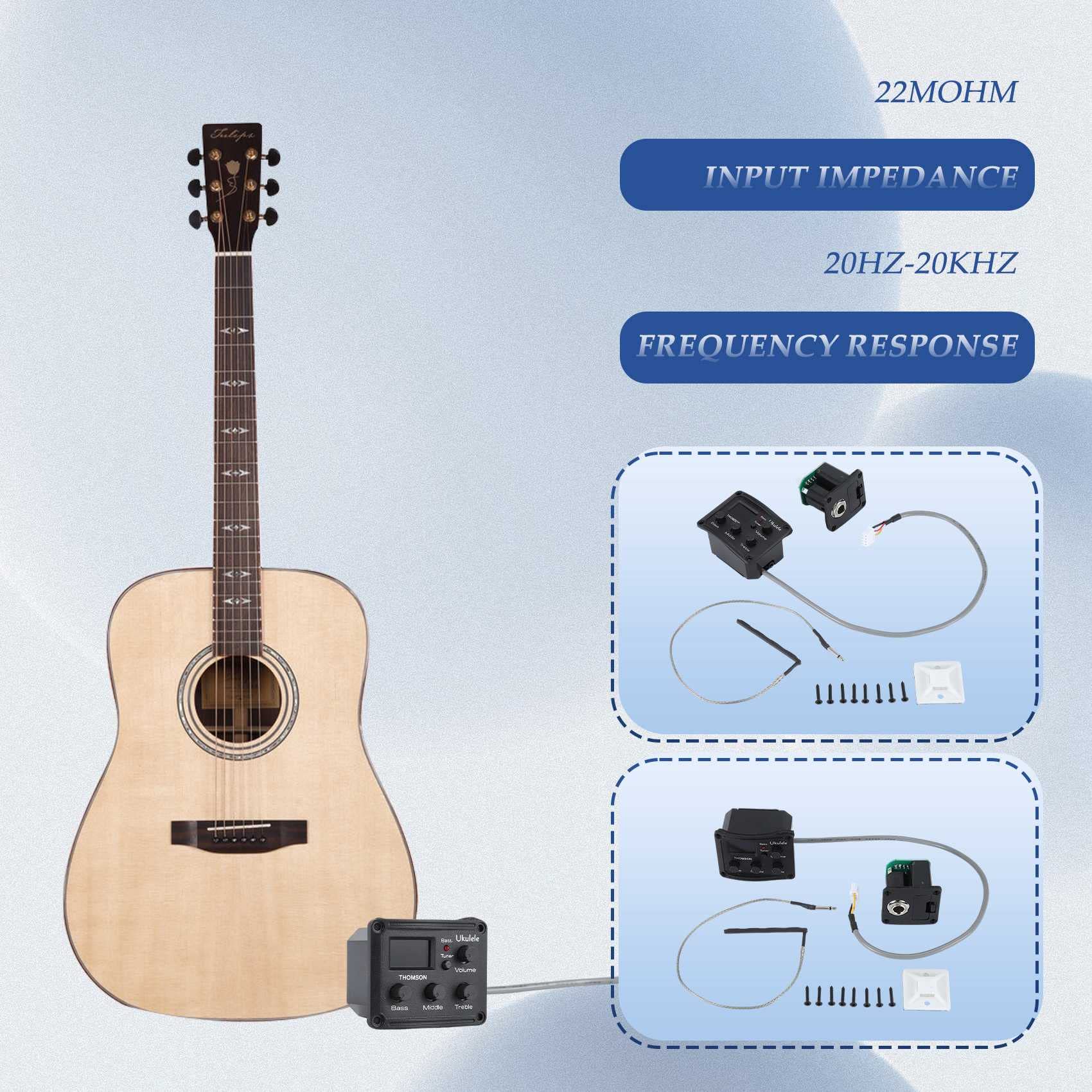 Ukulele Uke Piezo Pickup Preamp - di sintonizzatore equalizzatore a 3 bande con display LCD