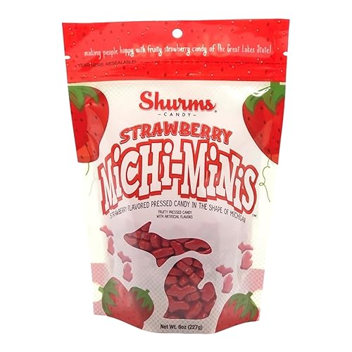 Caramelo duro de fresa Michi-Minis Shurms en forma de Michigan, bolsa de 8 onzas