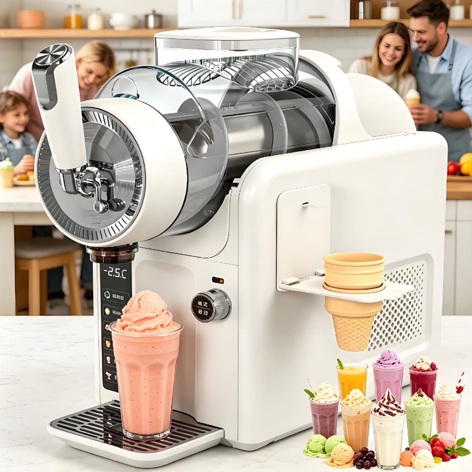 smafoseedding Slushy Machine,5 In 1 Slushy Maker Machine,5 In 1 Soft Serve Ice Cream Maker,No Ice Needed,360° Automatic Clean,Continuously For 12 Hours,For Commercial & Home Beverage Shop White