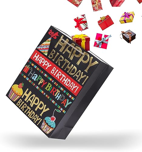 Miniatura 3 de Jaywayang 12.6" Bolsa grande de regalo de feliz cumpleaños con tarjeta y papel de seda (negro)