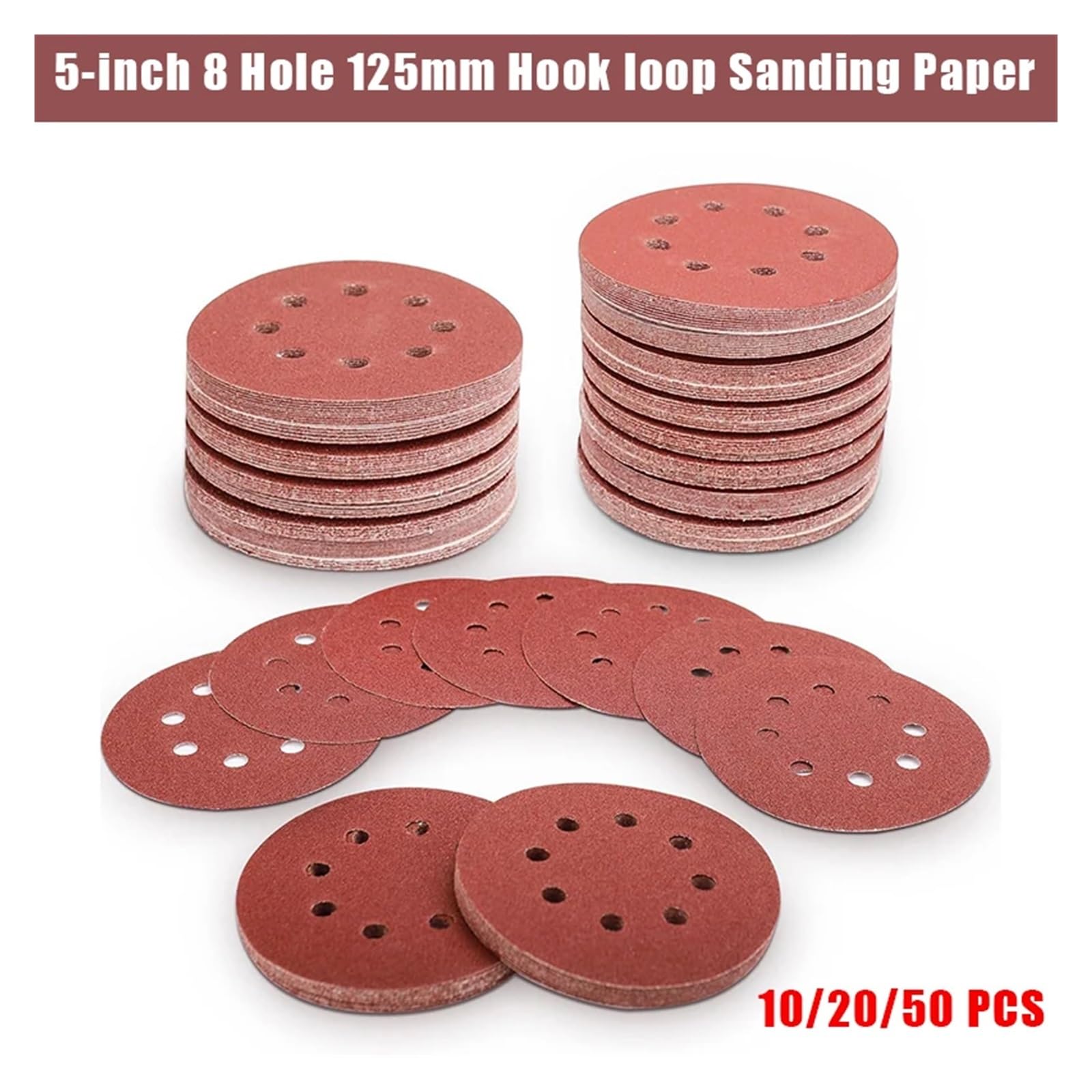 Lot de 50 disques abrasifs 5 pouces, 8 trous, for métal, bois, voiture pour Meulage(1500)