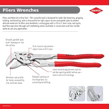 KNIPEX Tools 86 02 180 Pliers Wrench, Black Finish Comfort Grip, 7.25-Inch