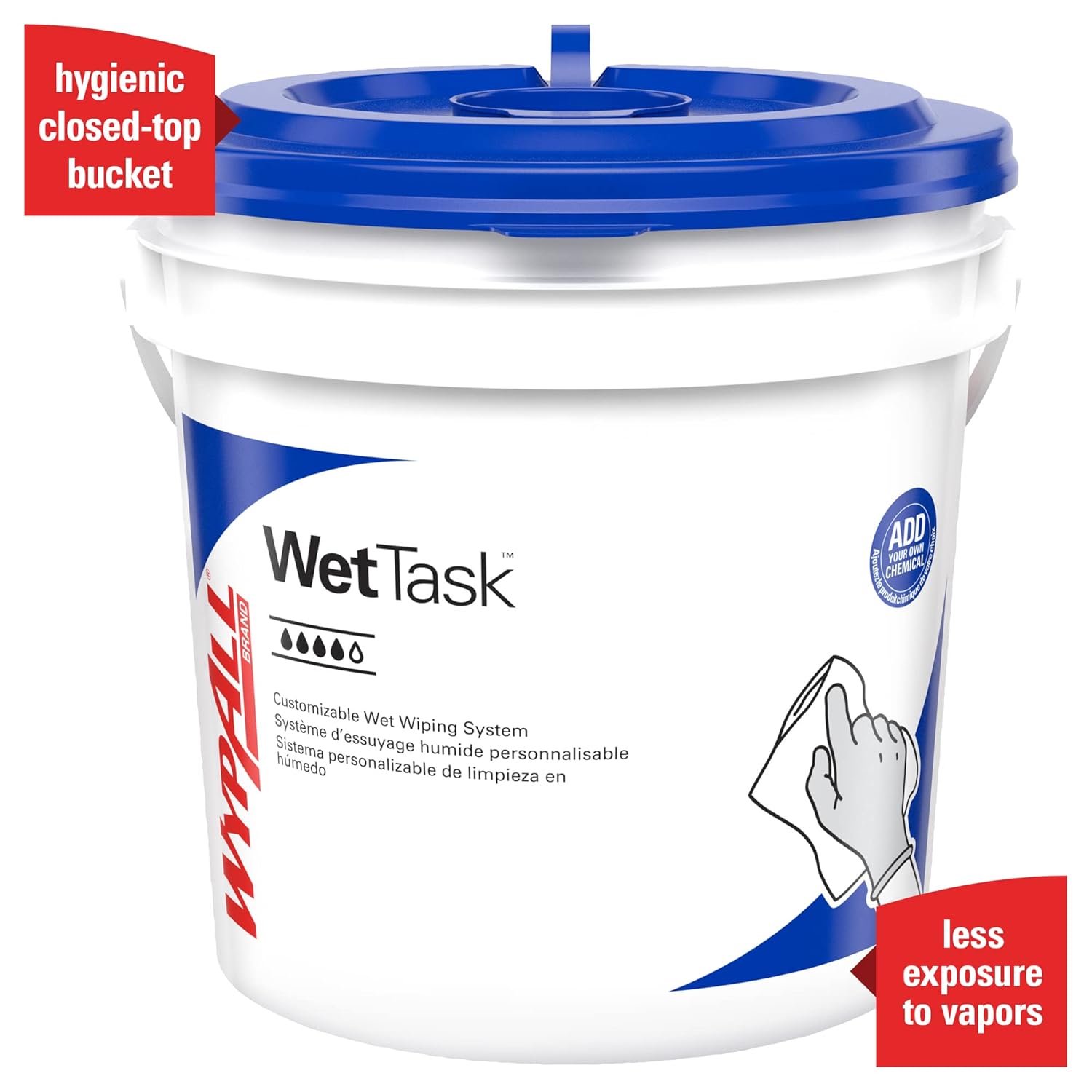 WypAll CriticalClean WetTask Wipes for Bleach, Disinfectants, and Sanitizers (06411), Center-Pull, White, Bucket Included (140 Sheets/Roll, 6 Rolls, 840 Sheet Total)