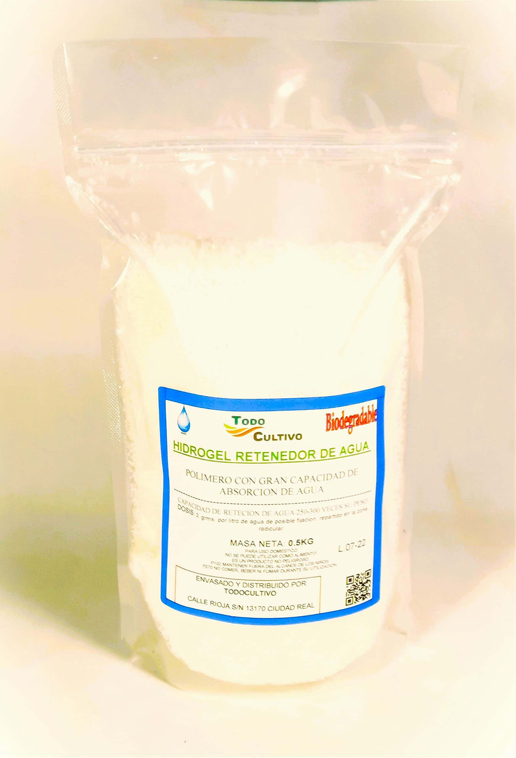 Polyacrylate de potassium 500 g. Rétention d'eau d'irrigation et nutriments pour le sol de culture ou les pots.Polymère fixateur d'eau et de nutriments pour les plantes.