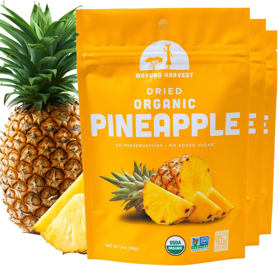 - Mavuno Harvest Pineapple Dried Fruit Snacks | Organic Dried Pineapple Chunks| Gluten Free Healthy Snacks for Kids and Adults | No Sugar Added, Vegan, Non GMO, Direct Trade | 2 Ounce, Pack of 3