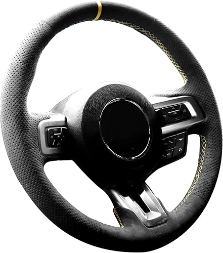 Funda de volante cosida a mano para Ford Mustang Mustang GT Shelby GT350 GT500 2015-2021 (rayas amarillas)