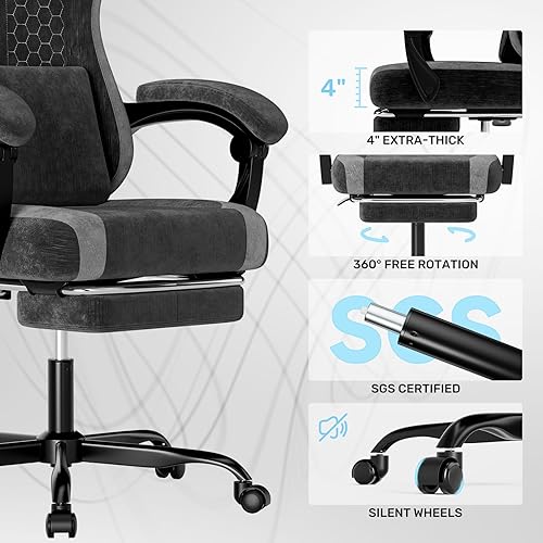 Miniatura 6 de SUKIDA Silla de oficina ejecutiva de tela de felpa, silla ergonómica de escritorio para computadora con respaldo alto y gran soporte lumbar