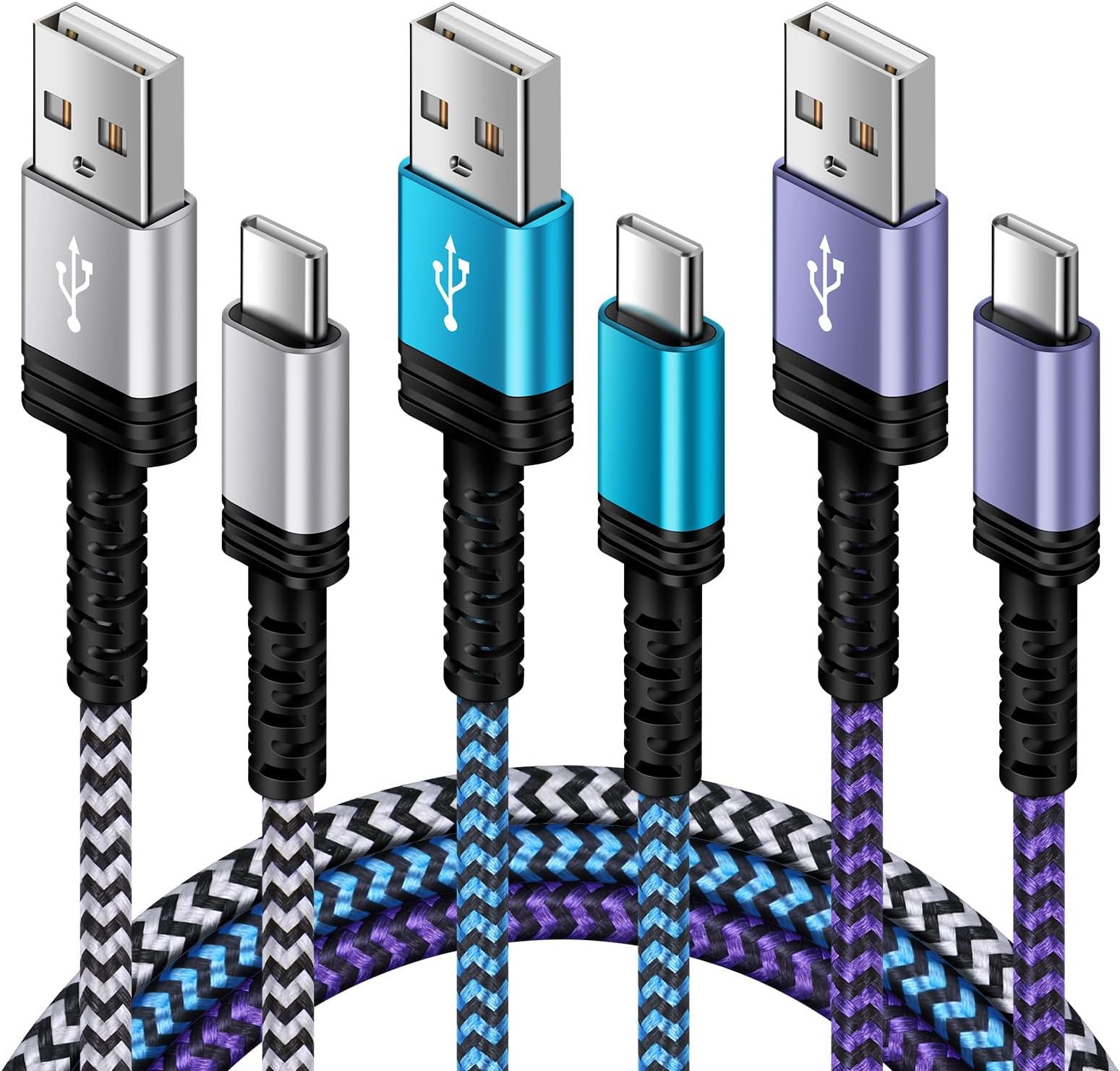 USB C Charger Cable Fast Charger Phone Android Power Cord 5FT/3Pack Braided USB A to Type C Cable Fast Charging for Samsung Galaxy S26 S25 S24 S23 Ultra,Z Fold 5,A15,A55,A14,A54,S22,S21,S20,Pixel 9 8