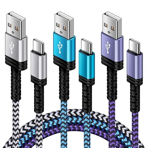 Cable de carga USB C, cable de alimentación para teléfono Android, paquete de 3 unidades, trenzado USB A a tipo C, cable de carga rápida para
