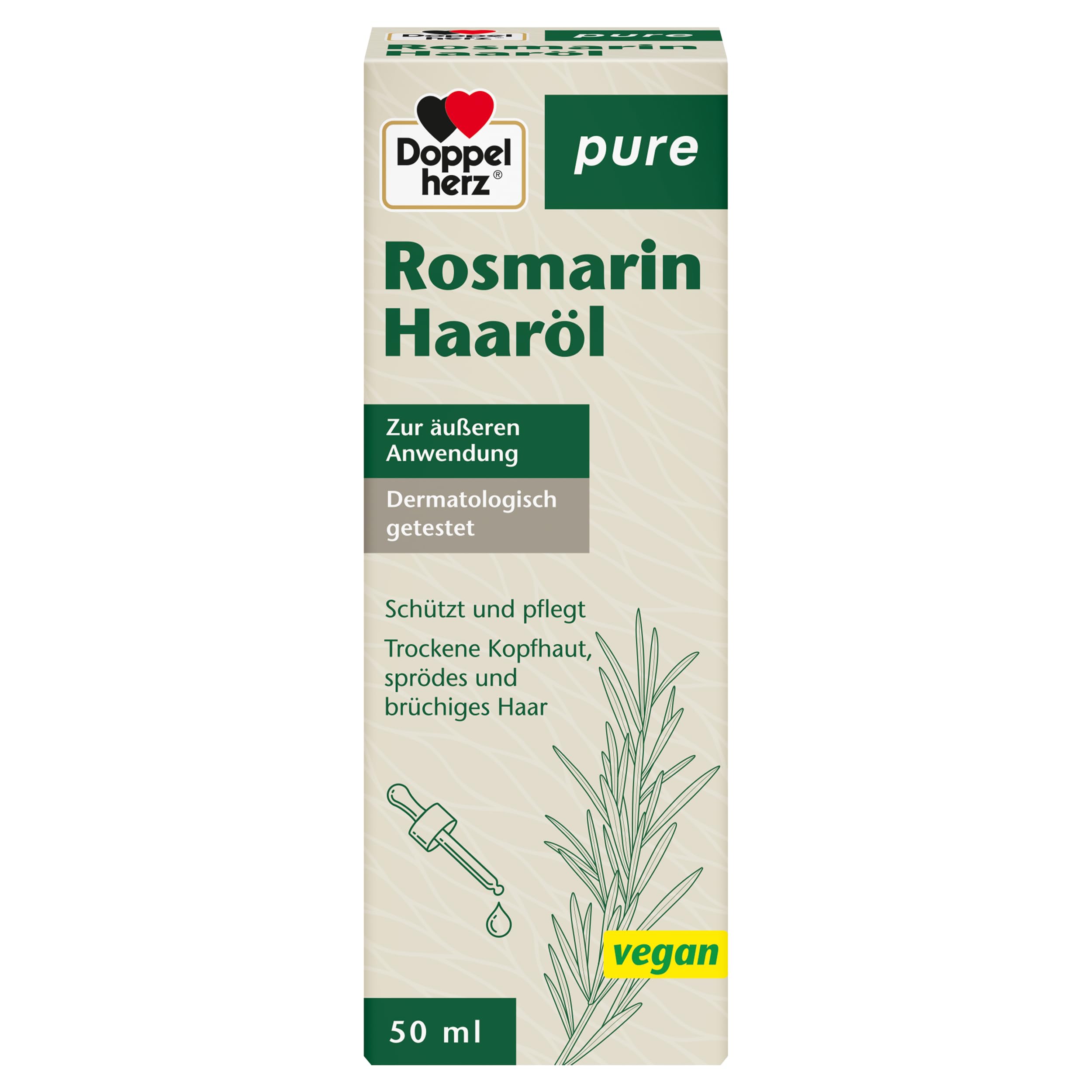 Doppelherz pure Rosmarin Haaröl - Rosmarinöl, Rizinusöl und Süßmandelöl - zur Pflege der Kopfhaut und Vorbeugung von Spliss - 50 ml