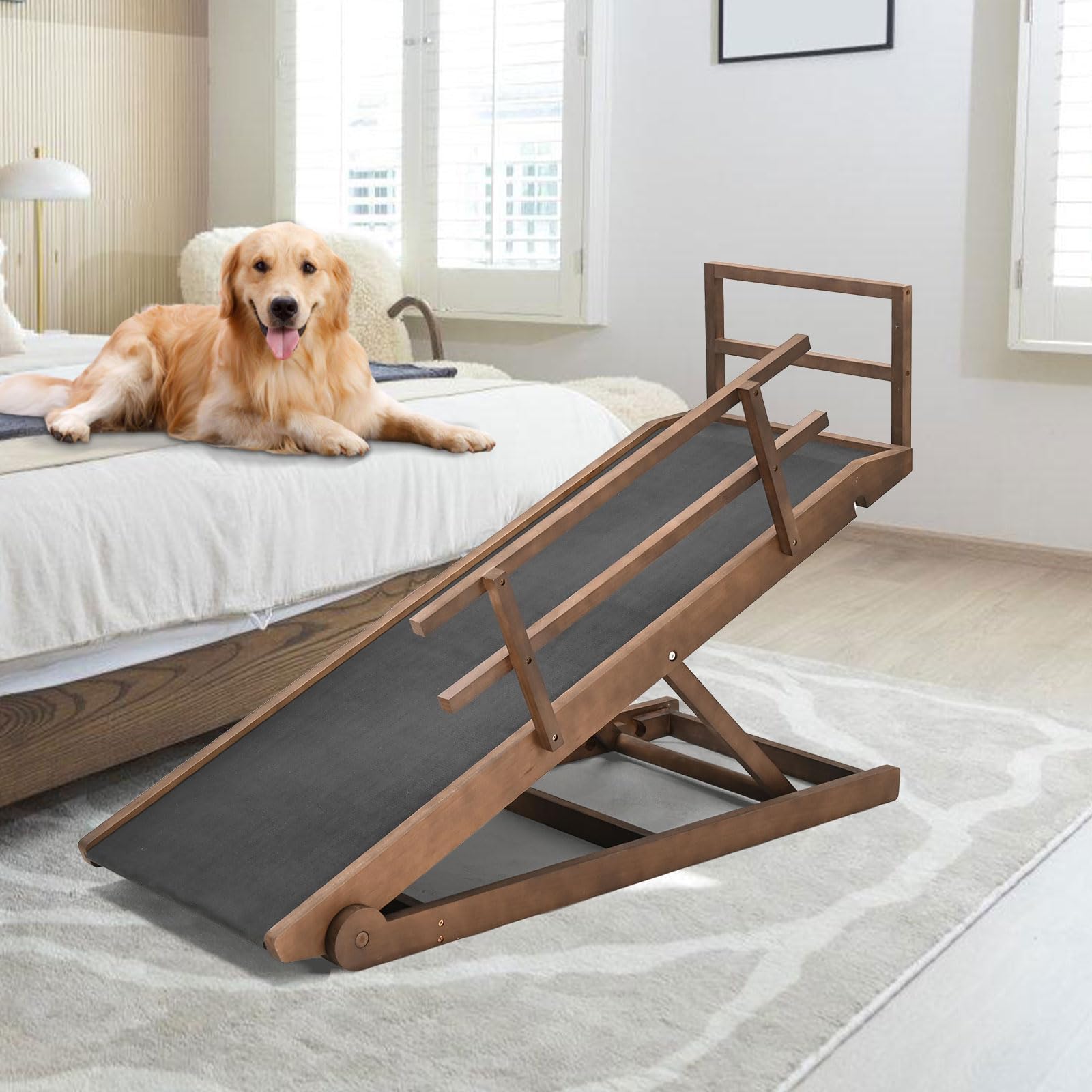 ABORON Dog Ramp,Adjustable Folding Pet Ramp for Bed,Couch,SUV High Traction