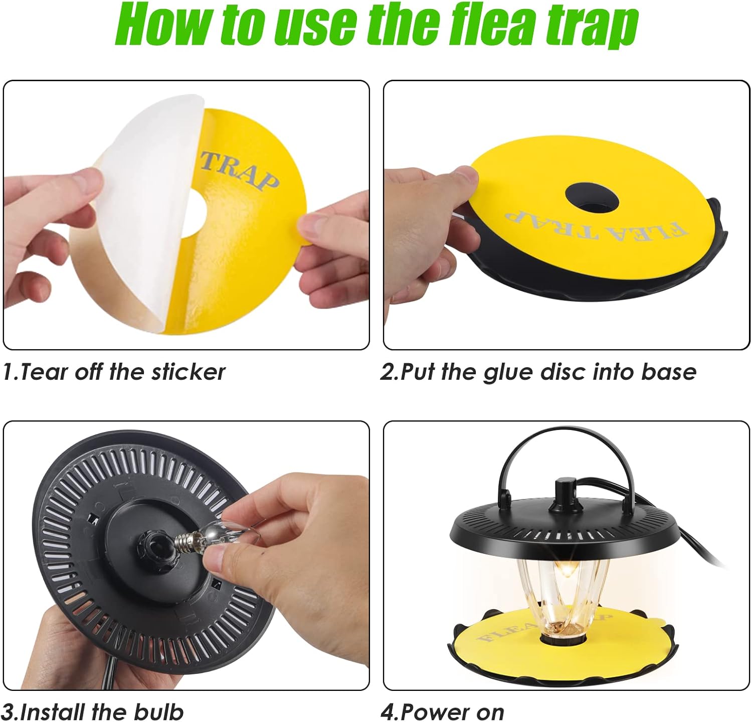Flea Trap Indoor 2Pcs,Flea Strap Flea Killer Trap Pad Bed Bug Trap with 10 Glue Discs flea 4 Light Bulb Flea Trap for Inside Your Home Like Fleas,Flies,Mosquitoes,Gnats,Moths