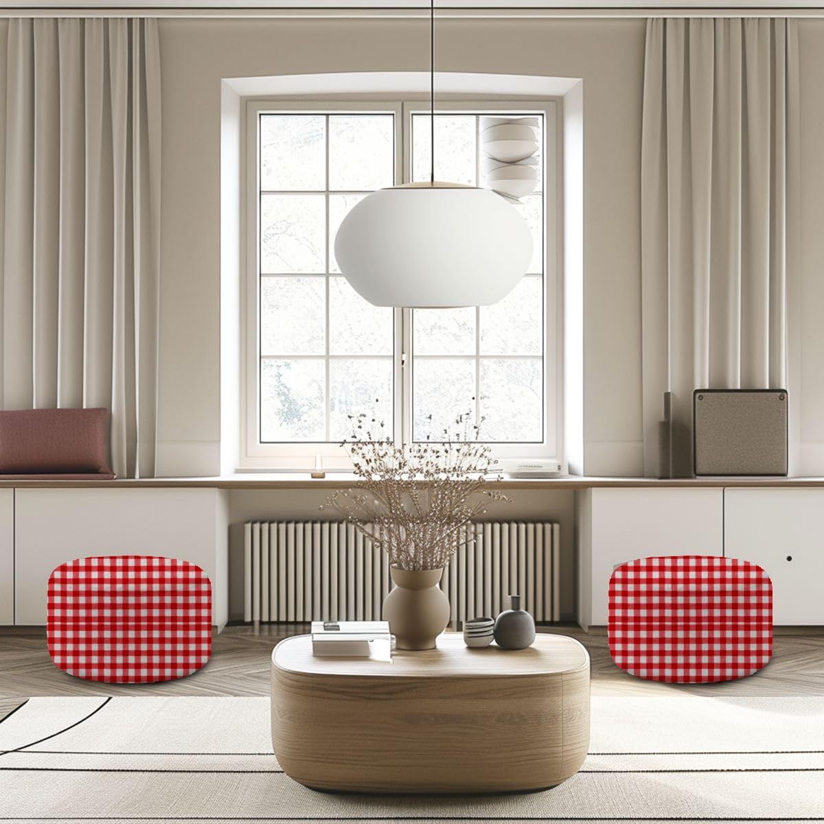 Round Pouf Ottoman Stripes Plaid Pattern red White Fabric Texture Foot Stool Foot Rest Floor Stool Bean Bag Chair Cotton Linen Removable Indoor Outdoor for Living Room Bedroom
