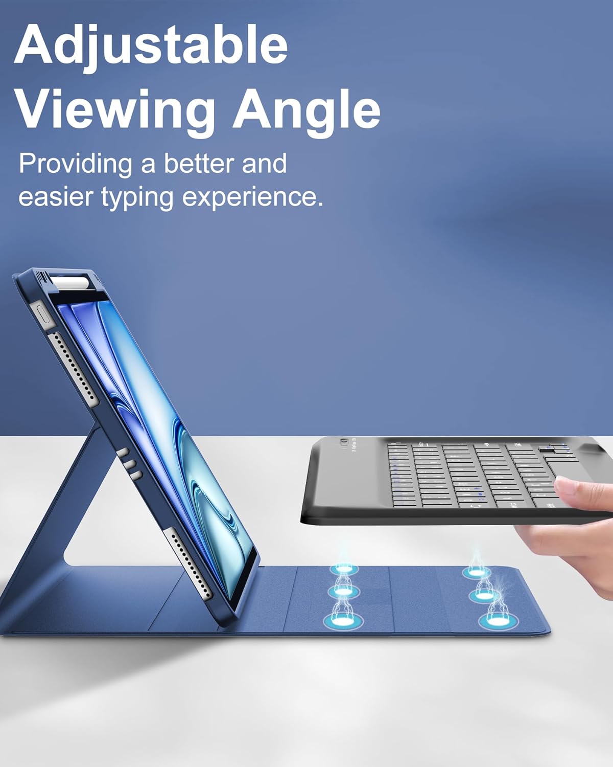 OYOSUOGG Keyboard Case showing adjustable viewing angles with magnetic support
