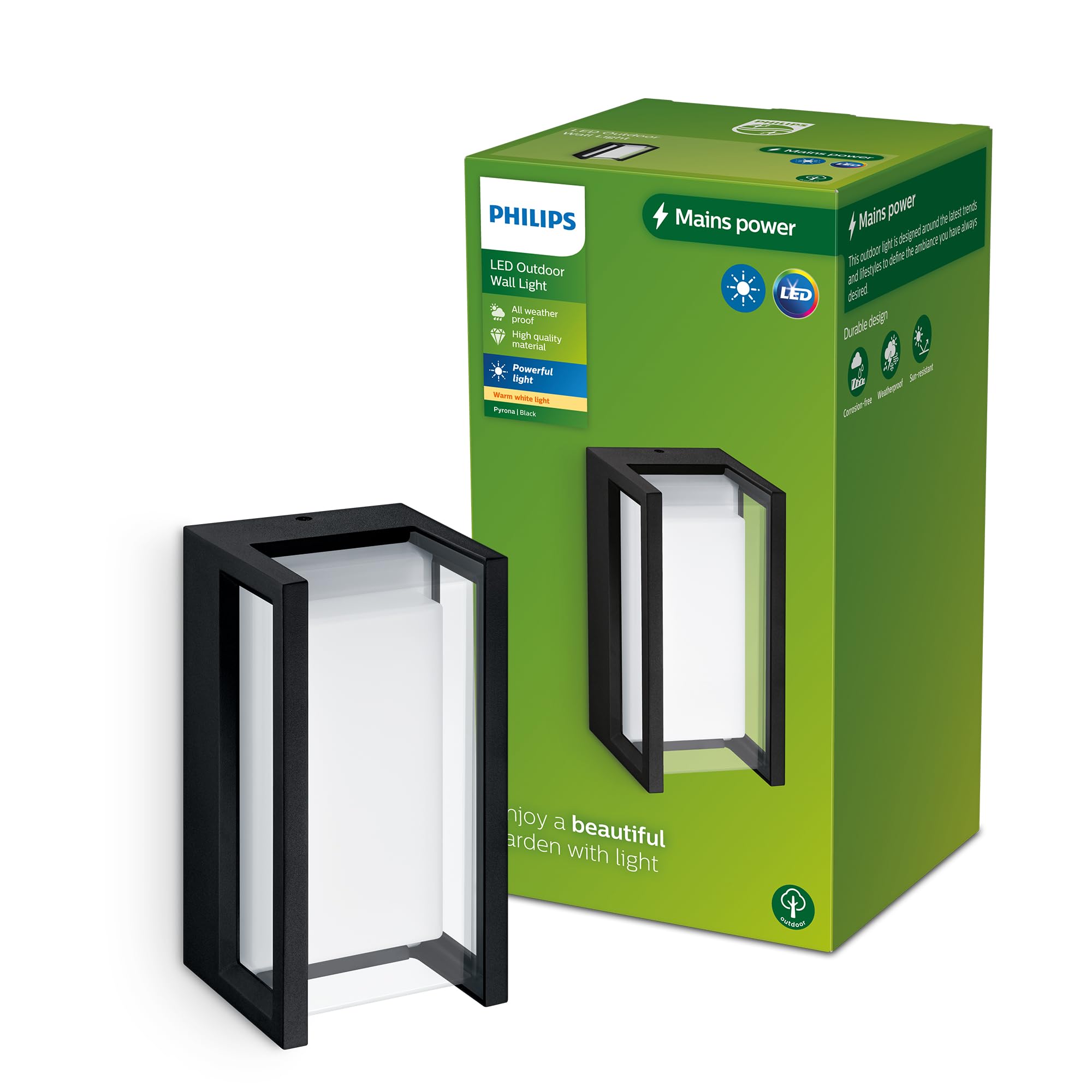 Philips Lighting Kyrie Outdoor wall Light, 12W, 2700K Warm White Light, Black, IP44 Weatherproof