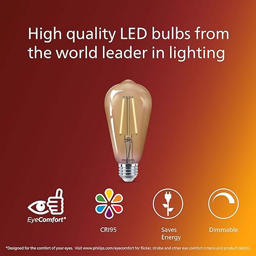 Miniatura 5 de Bombilla espiral transparente vintage ST19 sin parpadeo, ámbar 2000K, paquete de 4, 8.8 W  75 W, 700 lúmenes, base E26, regulable, tecnología Eye