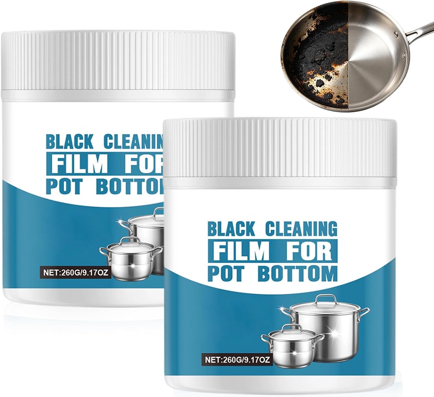 2PCS Powerful Burnt Residue Remover Paste for Cookware,Pot Bottom Black Stain Cleaner,Stainless Steel Cleaner & Polish, All Purpose Pot Cleaner For Bottom of Pans, Heavy Duty Oil Stain Remover,260g