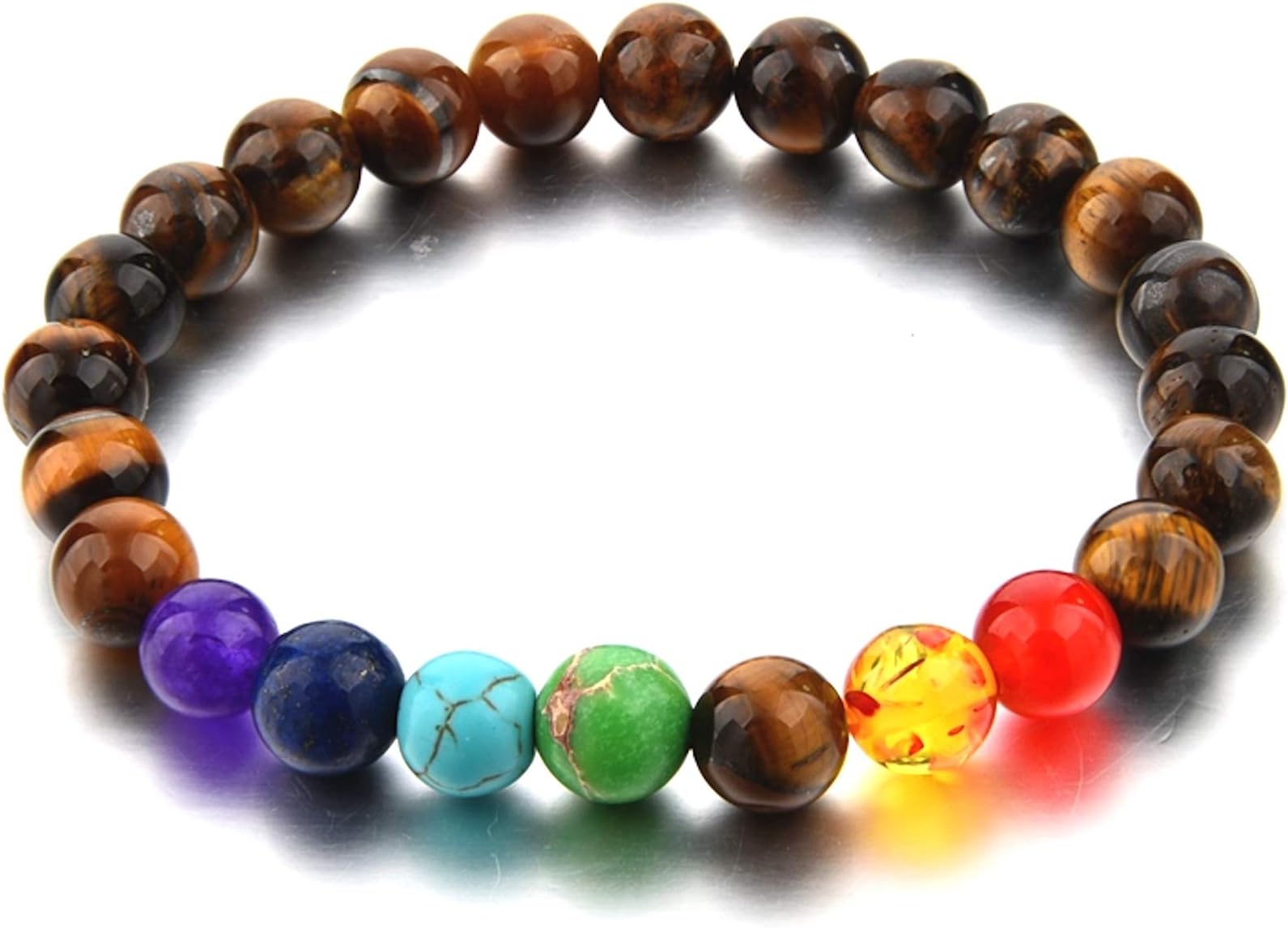 Hot And BoldOrignal 7 Chakra Reiki Feng Shui Semi Precious Gemstone Beads Crystals Hand Triple Protection Bracelet for Women, Ladies & Men.