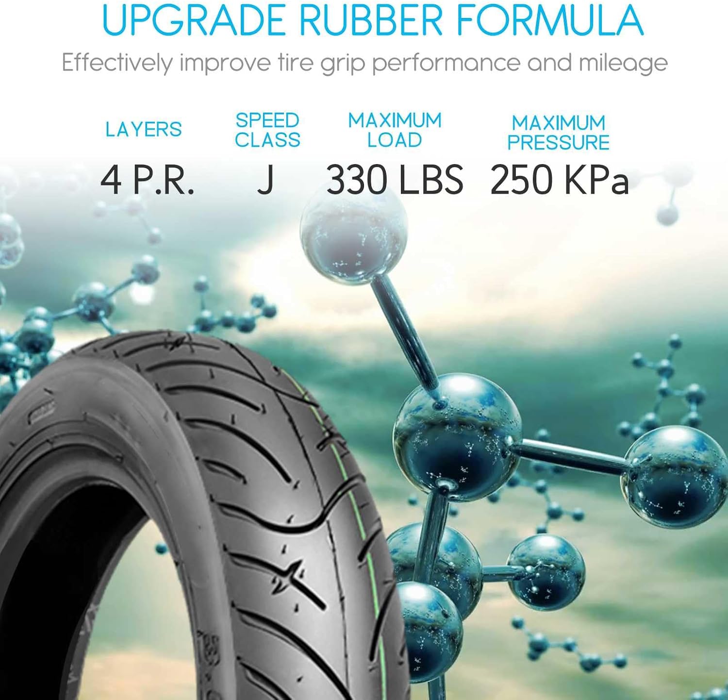 3.00-10 Scooter Tire Street Tire 3.00 10 Inch Tubeless Tire for Electric Scooters | 3.00-10 Tire for Scooters Front/Rear Replacement Spare Accessory, Fits on 10 Inch | 42J 4 P.R.