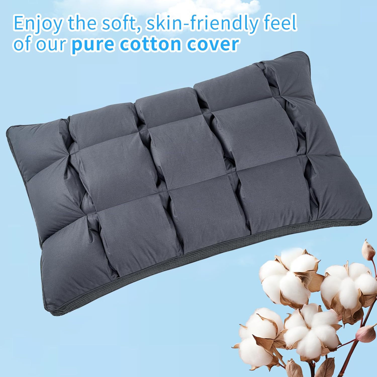 YOUR MOON Soft Pillow Standard for Sleeping, Super Soft Support Down Alternative Pillow, 100% Cotton Shell Luxury Comfy Fluffy Bed Pillows for Sleep(Gray) - Image 2