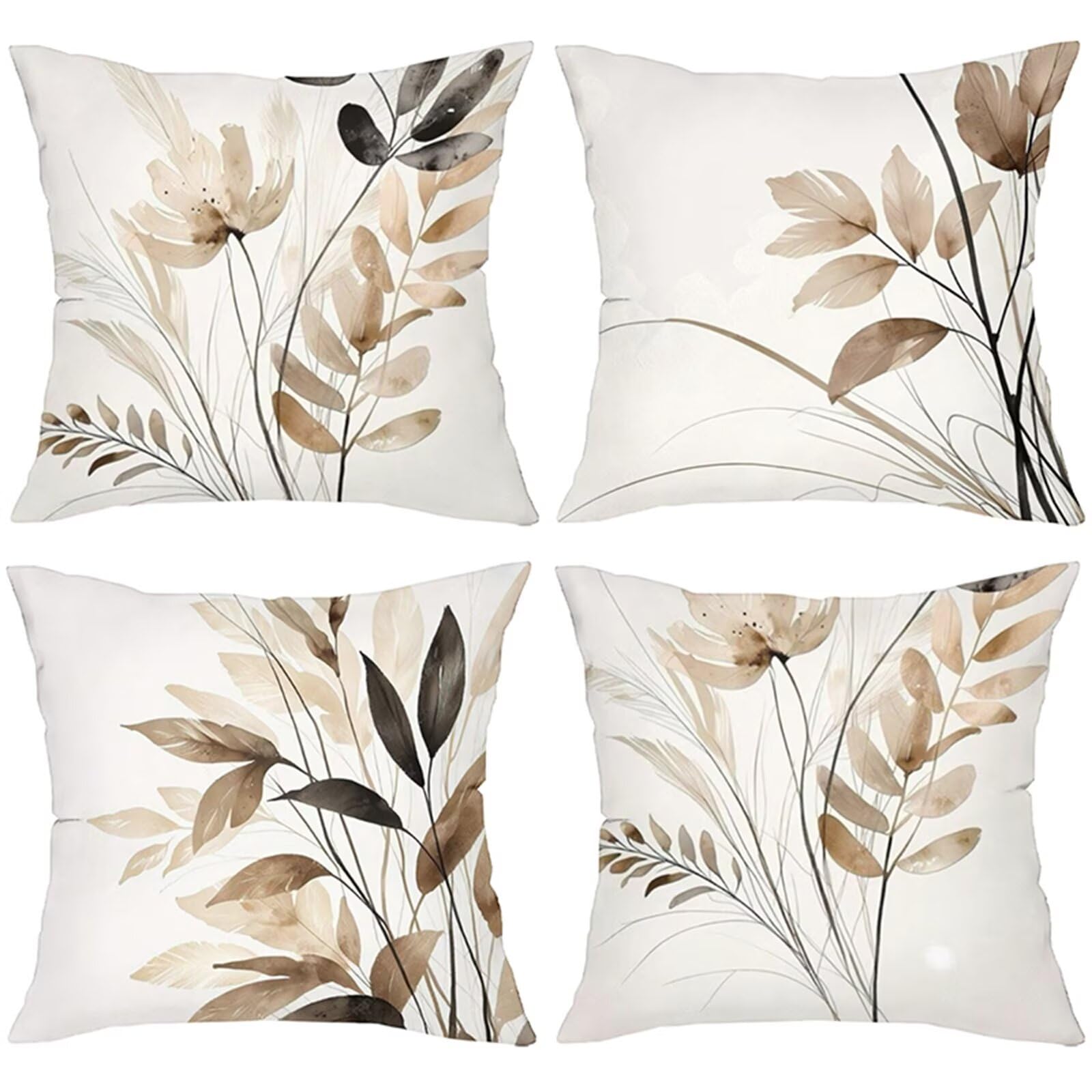 Heaen Outdoor Cushions Covers Waterproof 55x55 cm Set of 4 Square Linen Pillow Cases Brown Leaves Decorative Dushions for Sofa Porch Patio Home Decor