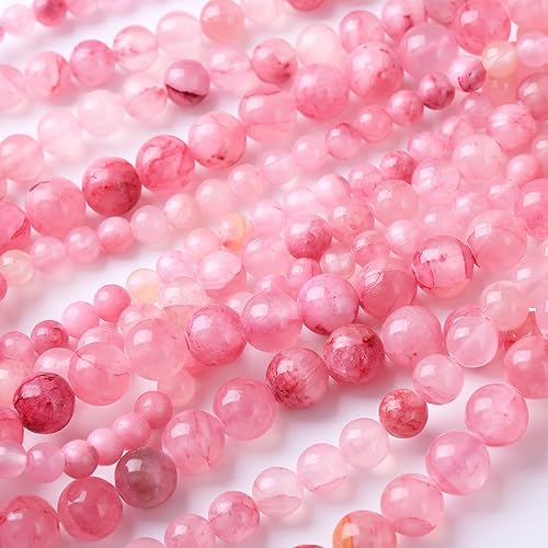 Miniatura 4 de Cuentas sueltas redondas de gemas naturales, cuentas de cristal de piedra energética para hacer joyas 15" (Cristales de cuarzo de fresa, jades, 6MM)