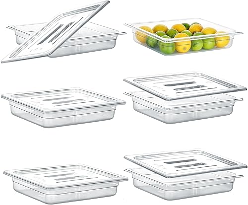 Paquete de 6 bandejas de comida con tapas, tamaño 13 de 4 pulgadas de profundidad, policarbonato, transparente