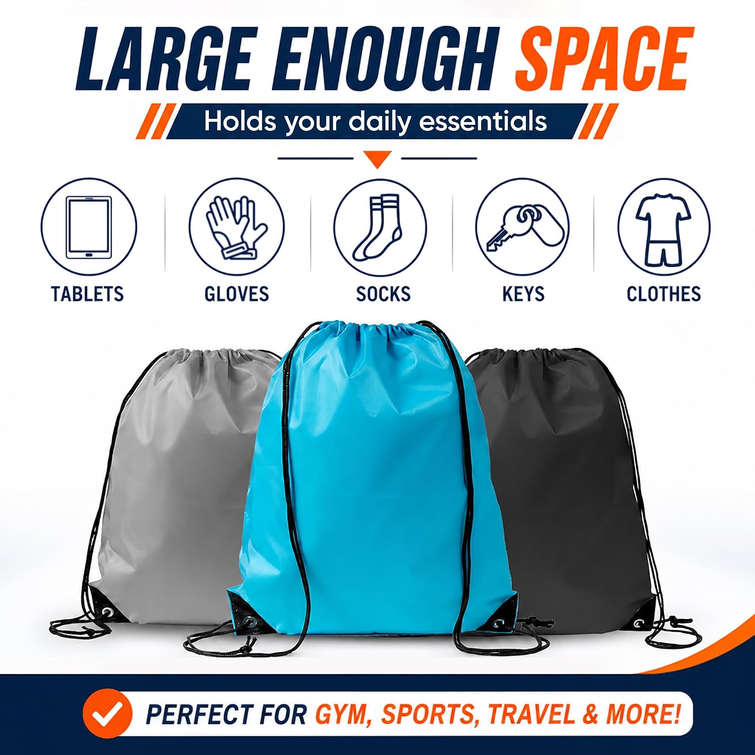 50 Pack Drawstring Backpacks Bulk – Durable Nylon String Bags for Gym, Sports & Travel – Large Cinch Sack Backpack for Men, Women & DIY Custom – 10 Assorted Colors (13.4 x 16.5 Inch)