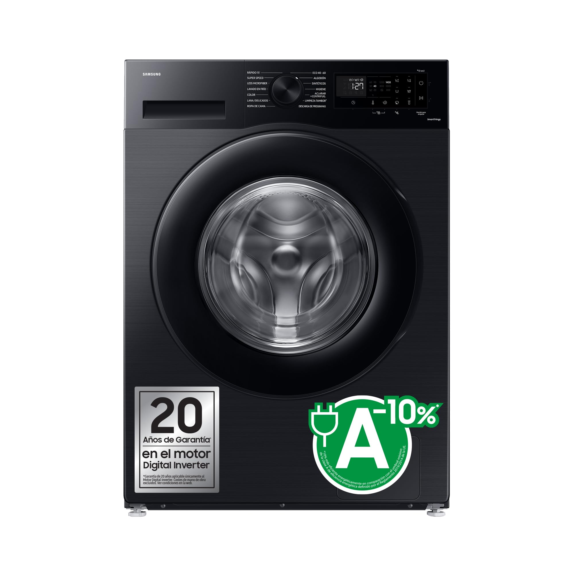 SAMSUNG WW11DG5B25ABEC Washing Machine with AI EcoBubble™ Technology and Super Speed 39 Program, Class A, Black