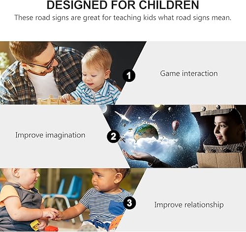 Miniatura 3 de STOBOK Juguetes de señales de tráfico, 15 piezas de madera para niños, aprendizaje cognitivo educativo y enseñanza de seguridad vial