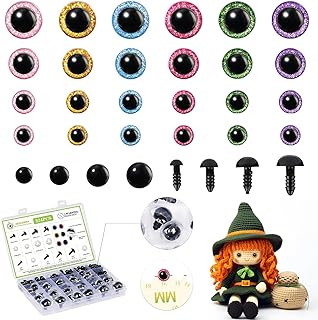 MUCUNNIA Upgraded Glitter Safety Eyes 324 Pcs 6-24mm Safety Eyes for Crocheting with Washers and Size Tools Large Crochet ...