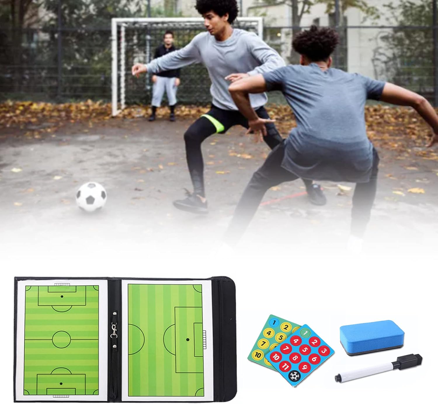 Keenso Soccer Coaching Magnetic Dry Erase Board, Foldable Double Sided Clipboard with Chess Pieces and Markers, Sport Coaching Board