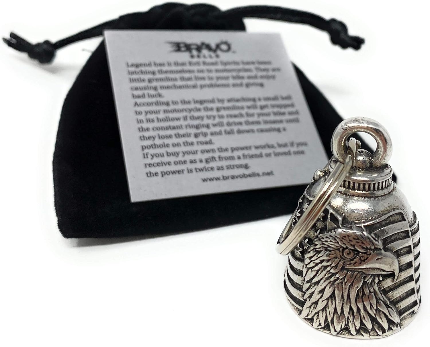 Bravo Bells US Flag Eagle Bell - Biker Bell Accessory or Key Chain for Good Luck on the Road
