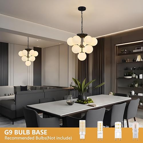 Miniatura 2 de Lámpara colgante de globo de 10 luces, iluminación colgante de mediados de siglo, moderna lámpara Sputnik negra para comedor, luces colgantes para