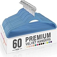 Vista 17 de HOUSE DAY - Ganchos de terciopelo azul cielo, paquete de 60 ganchos, antideslizantes, resistentes, para abrigos, ganchos de fieltro para ropa