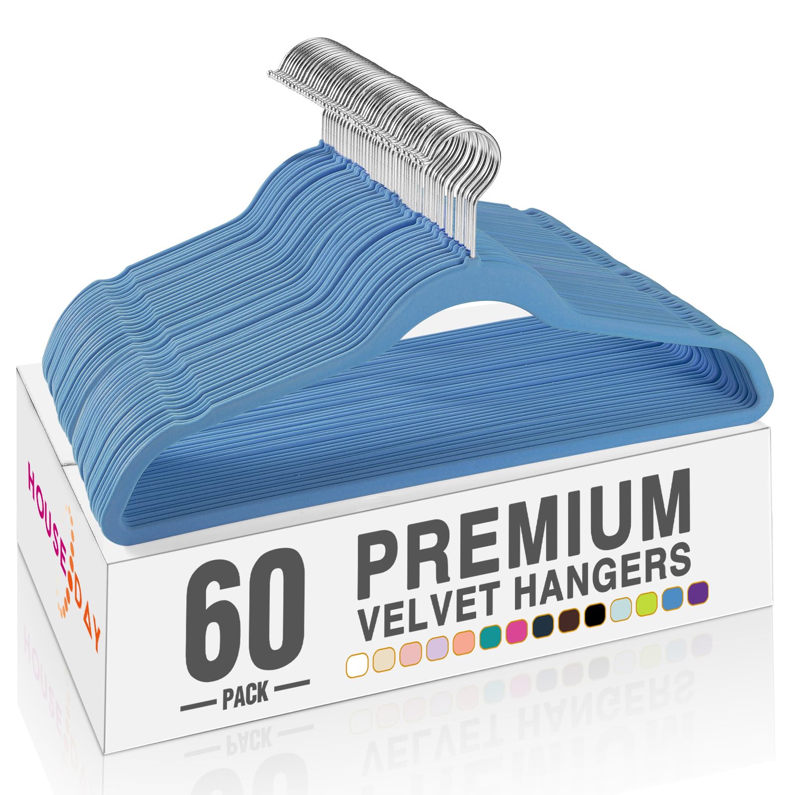 House Day Tranquil-Blue Velvet Hangers 60 Pack, Non Slip Clothes Hanger
