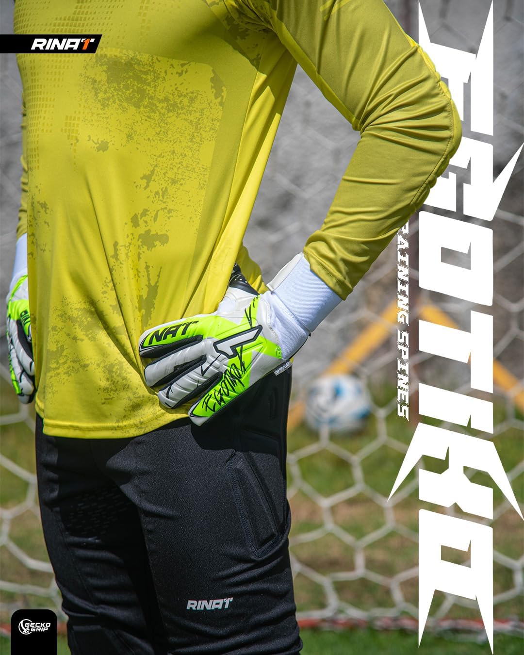 Rinat Egotiko X Turf- Training Spines Goalkeeper Gloves, Negative Cut, Gecko Durable Latex Palm, SPINES: Finger Protection, Flexible spines Prevent hyperextension