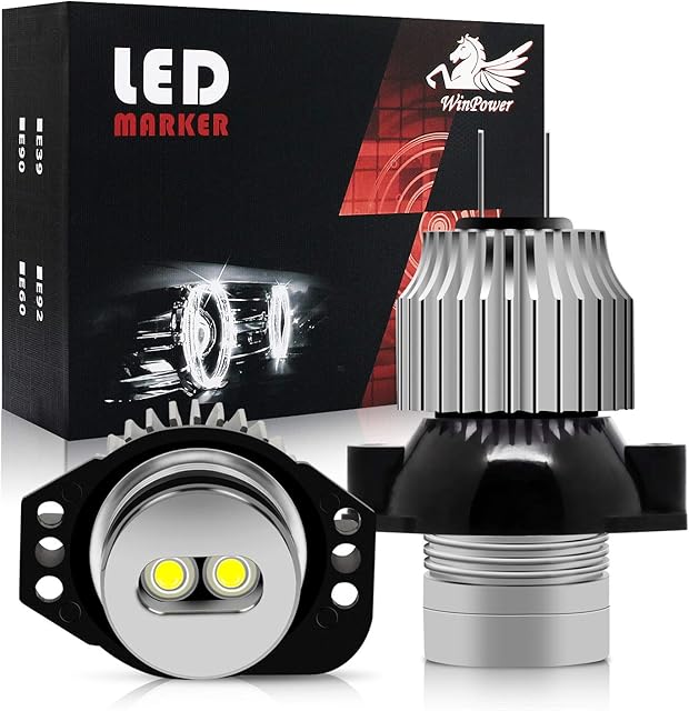 WinPower 12W LED Car Angel Eyes Halogen Conversion Kit No error CanBus Headlight Halo ring marker Bulbs Position lights 6000K Xenon white E90/E91 Sedan Wagon, 2 Pieces