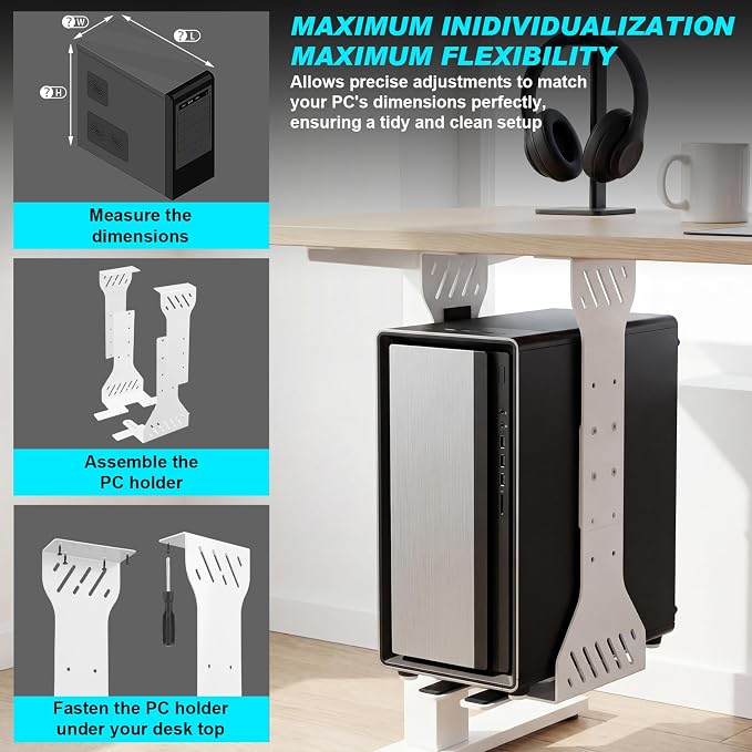 Soporte ajustable para PC bajo escritorio hasta 80 lbs blanco miniatura 4