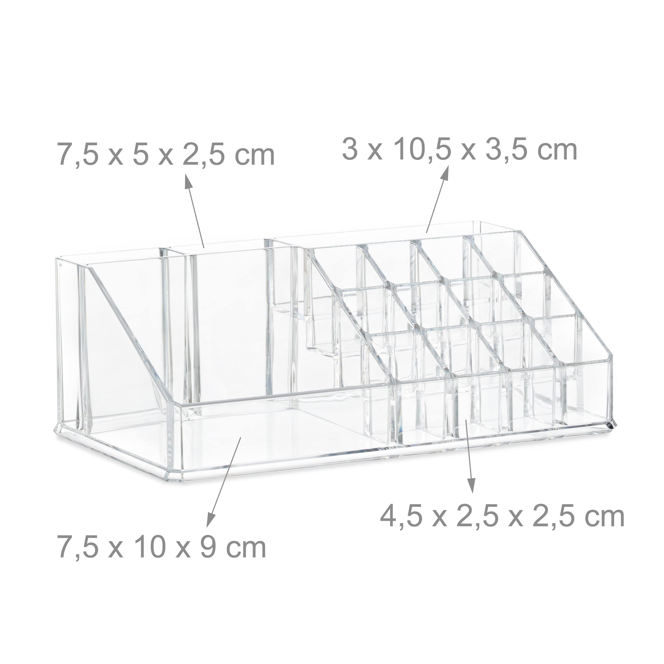 Relaxdays Set de 2 Organizadores de Maquillaje con Cajones, Fibra Acrílica, Neceser Apilable, Joyero, Transparente