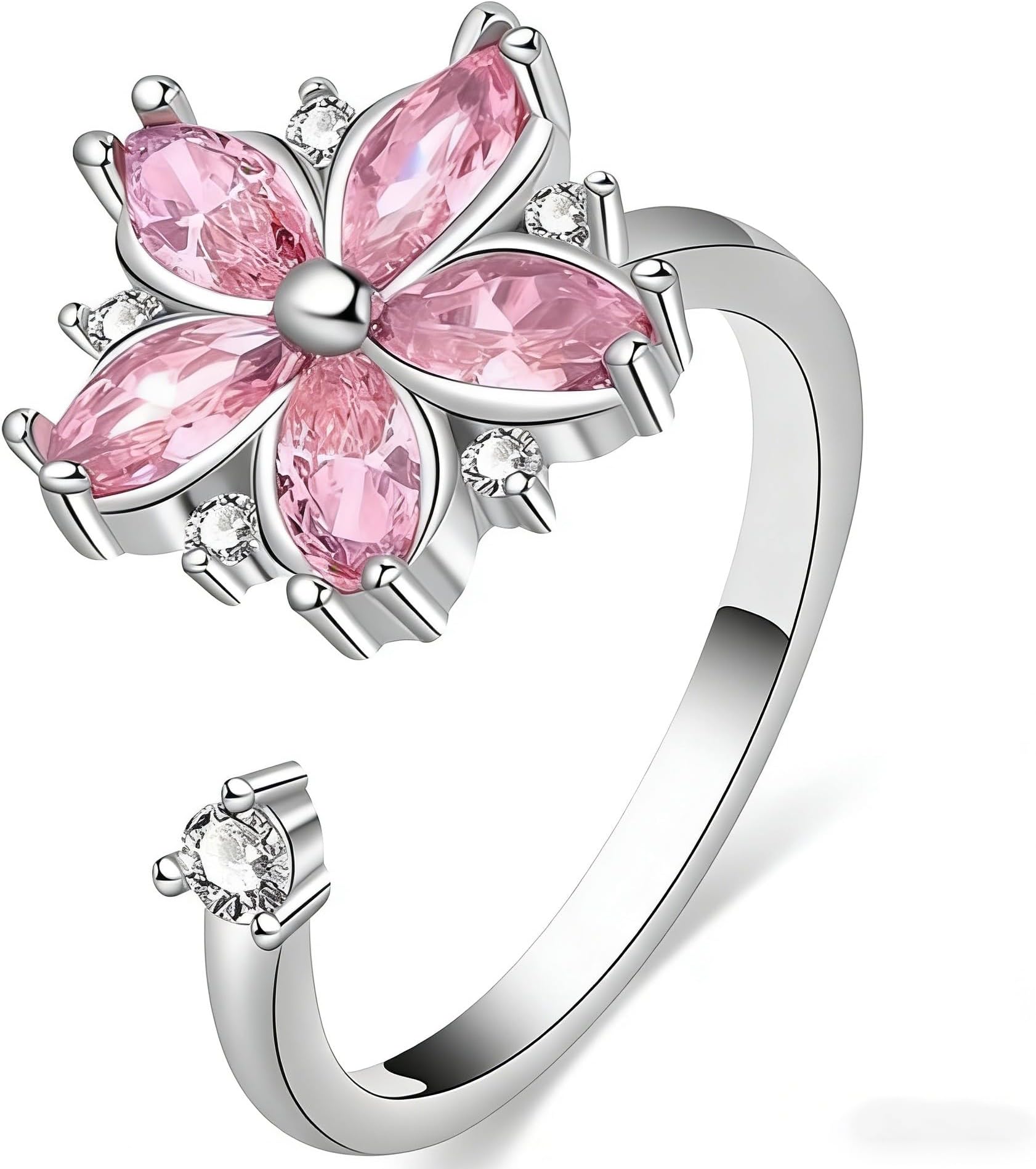 925 Silver Exquisite flowers Ring for Women Open Adjustable Silver Finger Rings Dainty Zirconia Promise Rings Stackable Band Rings-Women's Jewelry Accessory, Suitable For Daily Wear, Birthday, Holiday