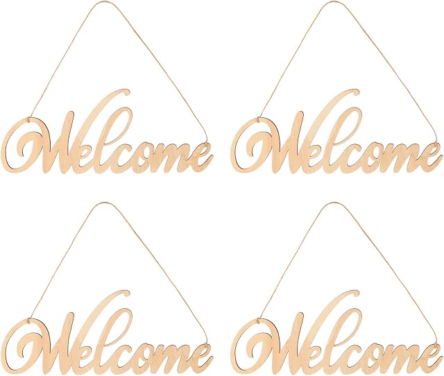 SOIMISS 4pcs Wood Letter Sign Wall Hanging Decorations Rustic Wood Decorative Word Sign Xmas Tree Hanging Pendants for Home Front Door Wreath Christmas Holiday Decor (WELCOME)