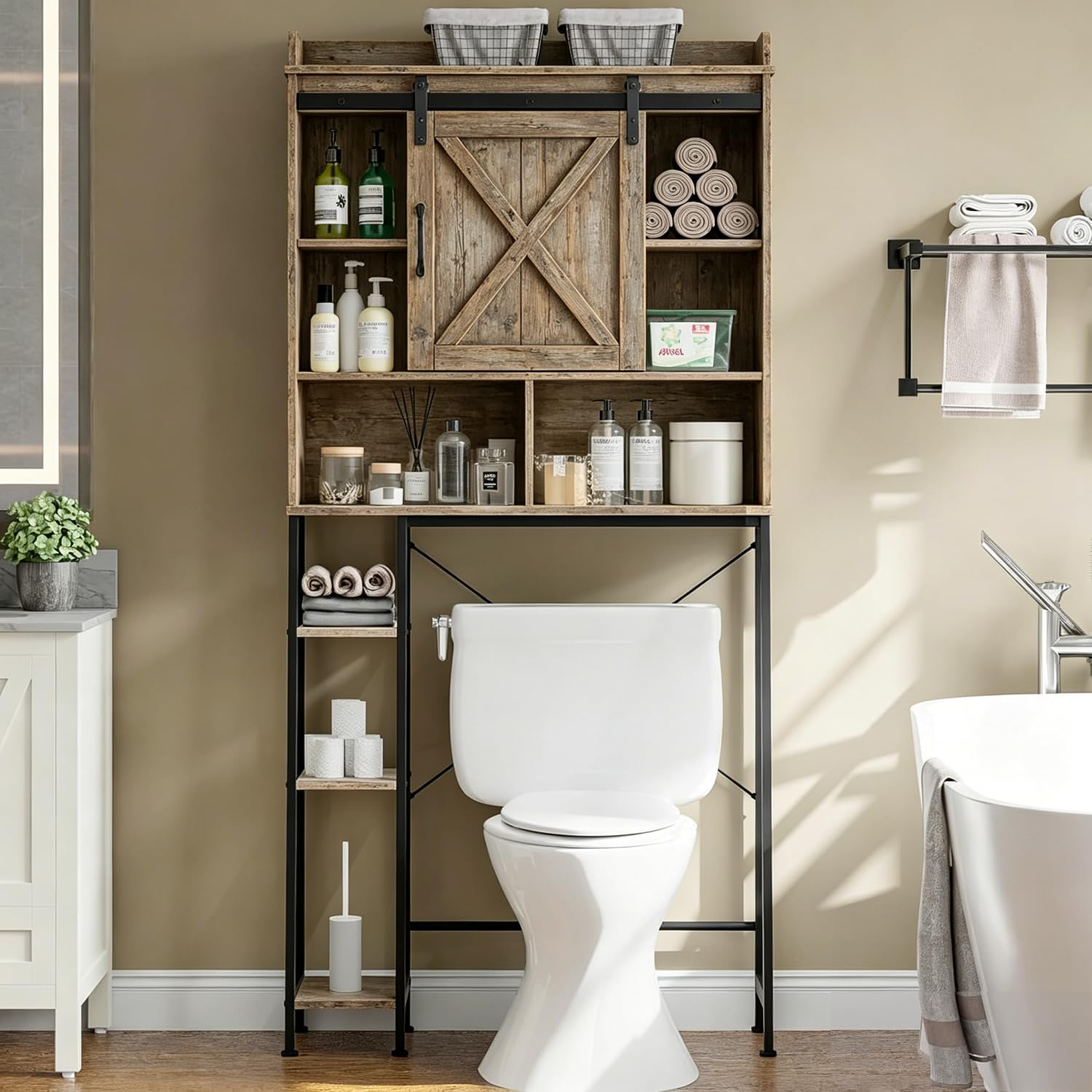 Toilettenregal,Waschmaschinenregal,Badezimmerregal WC-Regal | 6-Ebenen Badregal offenen Ablagen Multifunktionsregal Platzsparend für Bad, Waschküche und Balkon