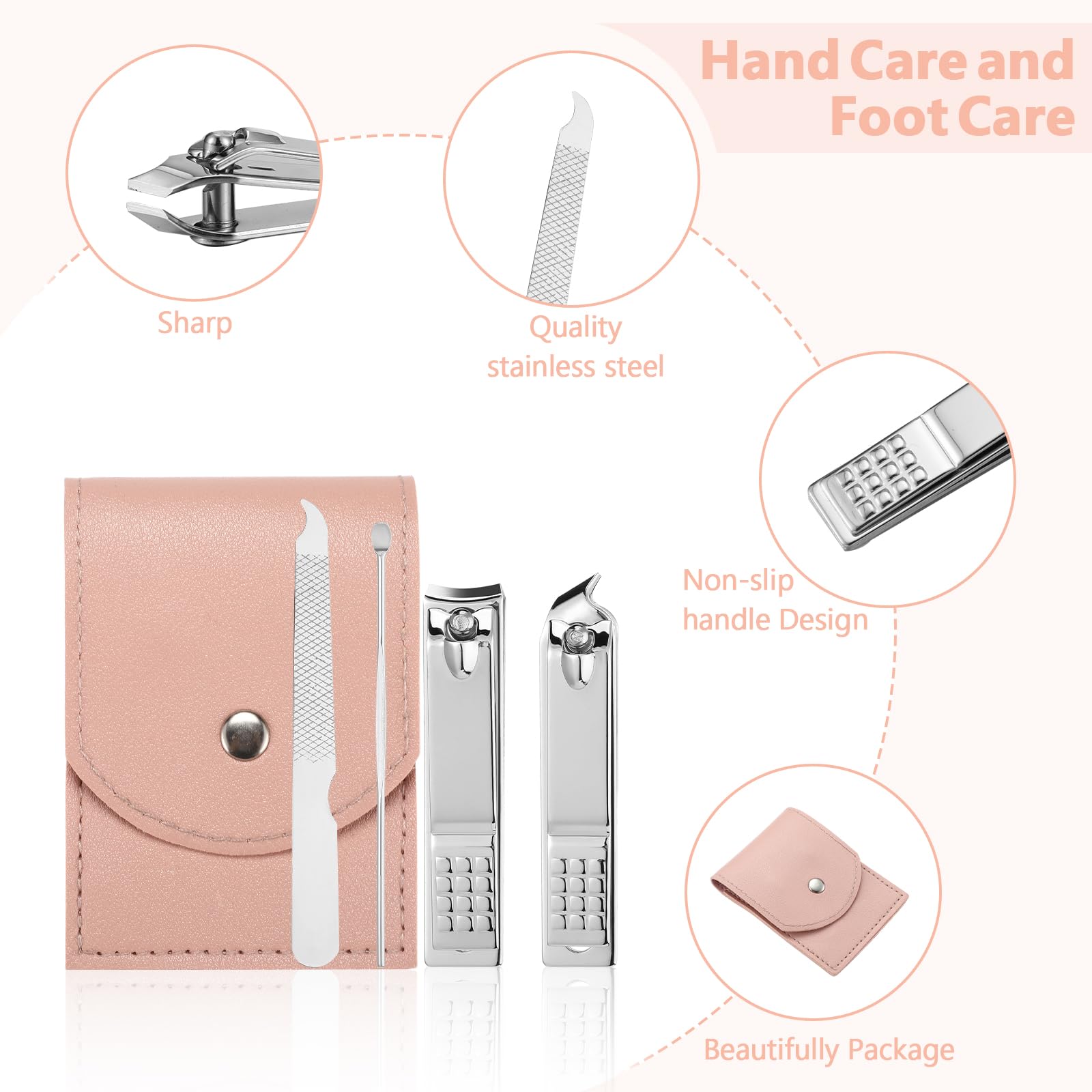 Geosar Juego de 50 juegos de manicura de viaje, cortaúñas, pedicura, herramientas profesionales para el cuidado de las uñas, juego de uñas de acero inoxidable con estuche de viaje portátil, regalos