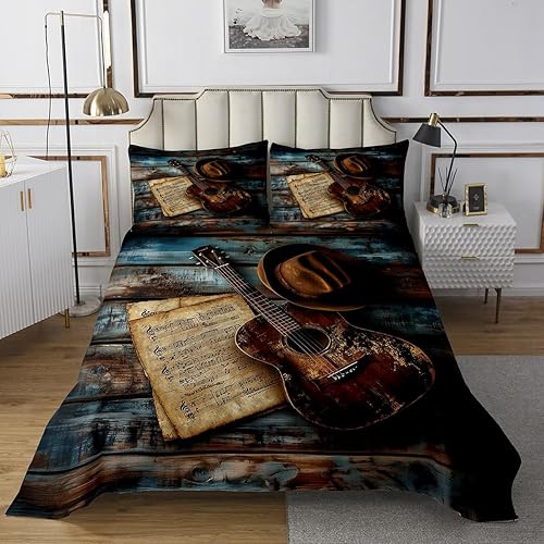 Miniatura 23 de Juego de edredón abstracto con cinta musical retro, tamaño individual, diseño vintage de radios de los años 80, juego de edredón de casete de audio