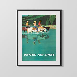 Classic Travel Poster - Wyoming - United Airlines Horses - 16x20 Gallery Style Frame