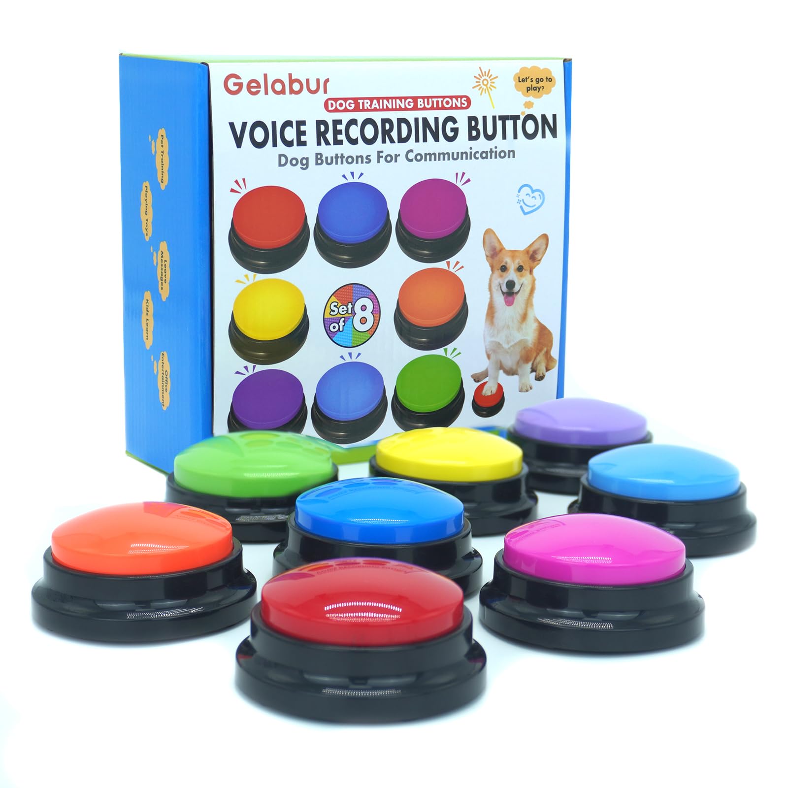 Gelabur Juego de 8 botones de comunicación para perros, botones grabables por voz para aula, juego de botones de conversación para entrenamiento de perros, herramientas de botones de conversación